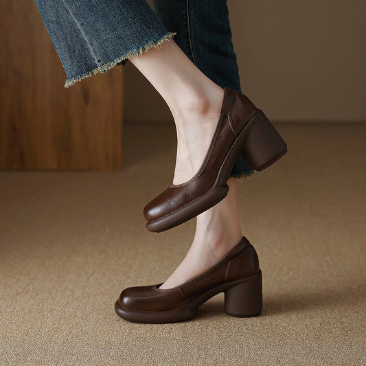 Women's Style Genuine Elegant Low-cut Chunky Platform Women's Fashion Shoes