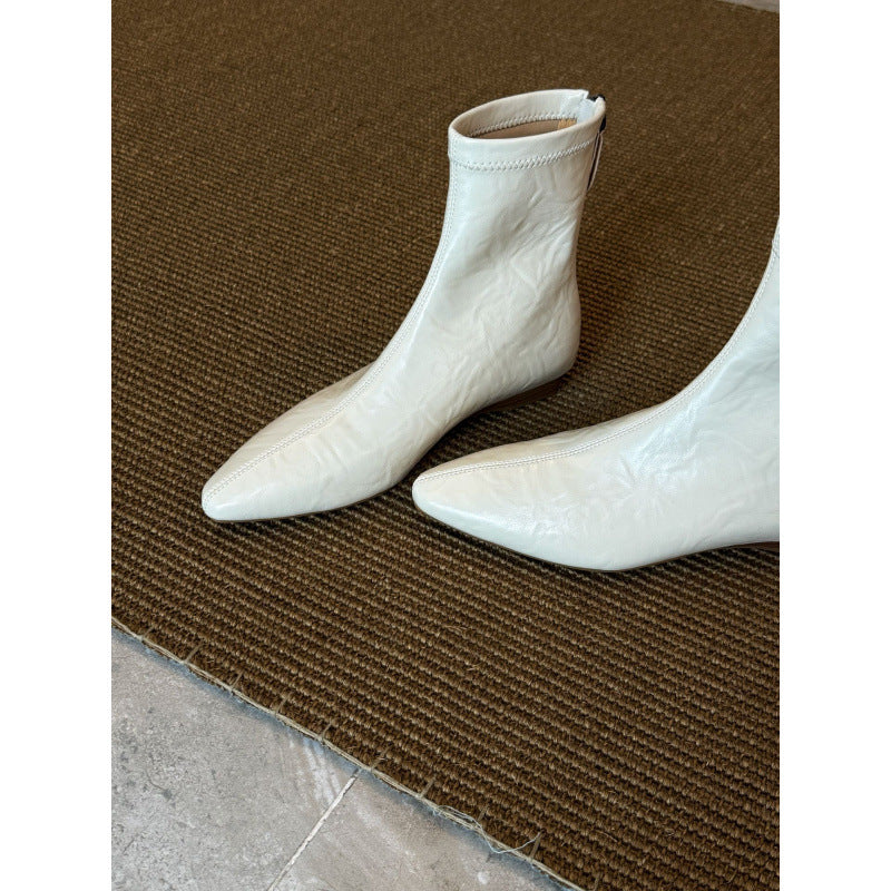 Women's French Style Temperament Korean Wedge Skinny Flat Small Boots