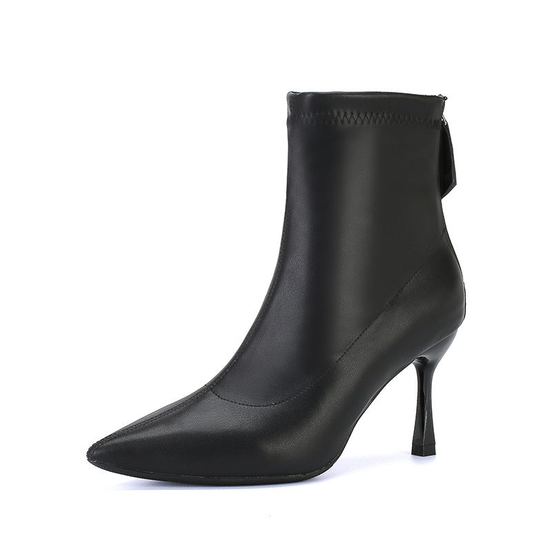 Women's Fleece-lined Zipper Pointed Toe Thin High Boots