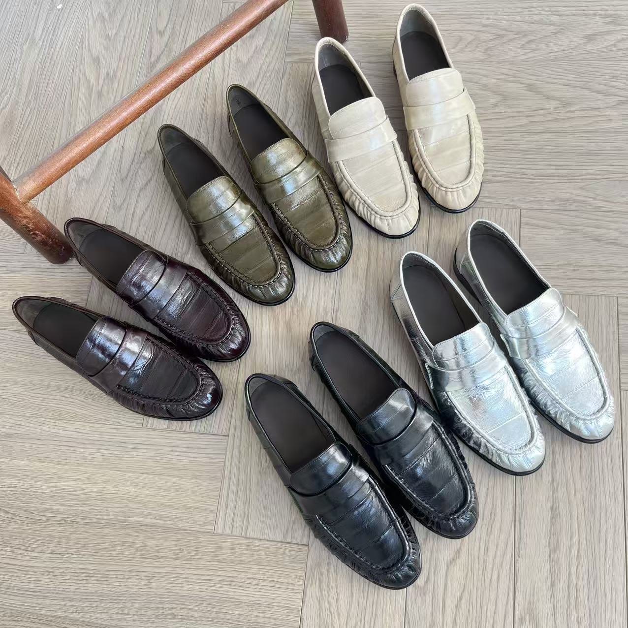 Women's Original Commuter Simple Pleated Eel Skin Pumps One Pedal Women's Casual Shoes