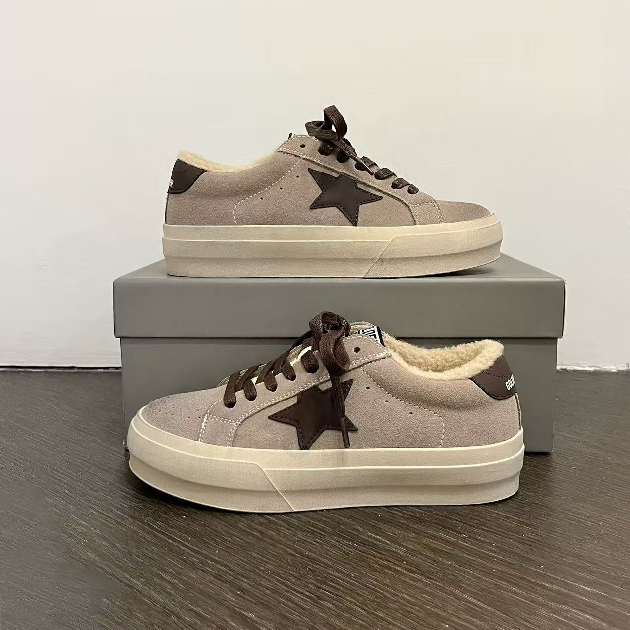 Women's Genuine Distressed Dirty Golden Goose Lamb Fur With Veet Men's Shoes