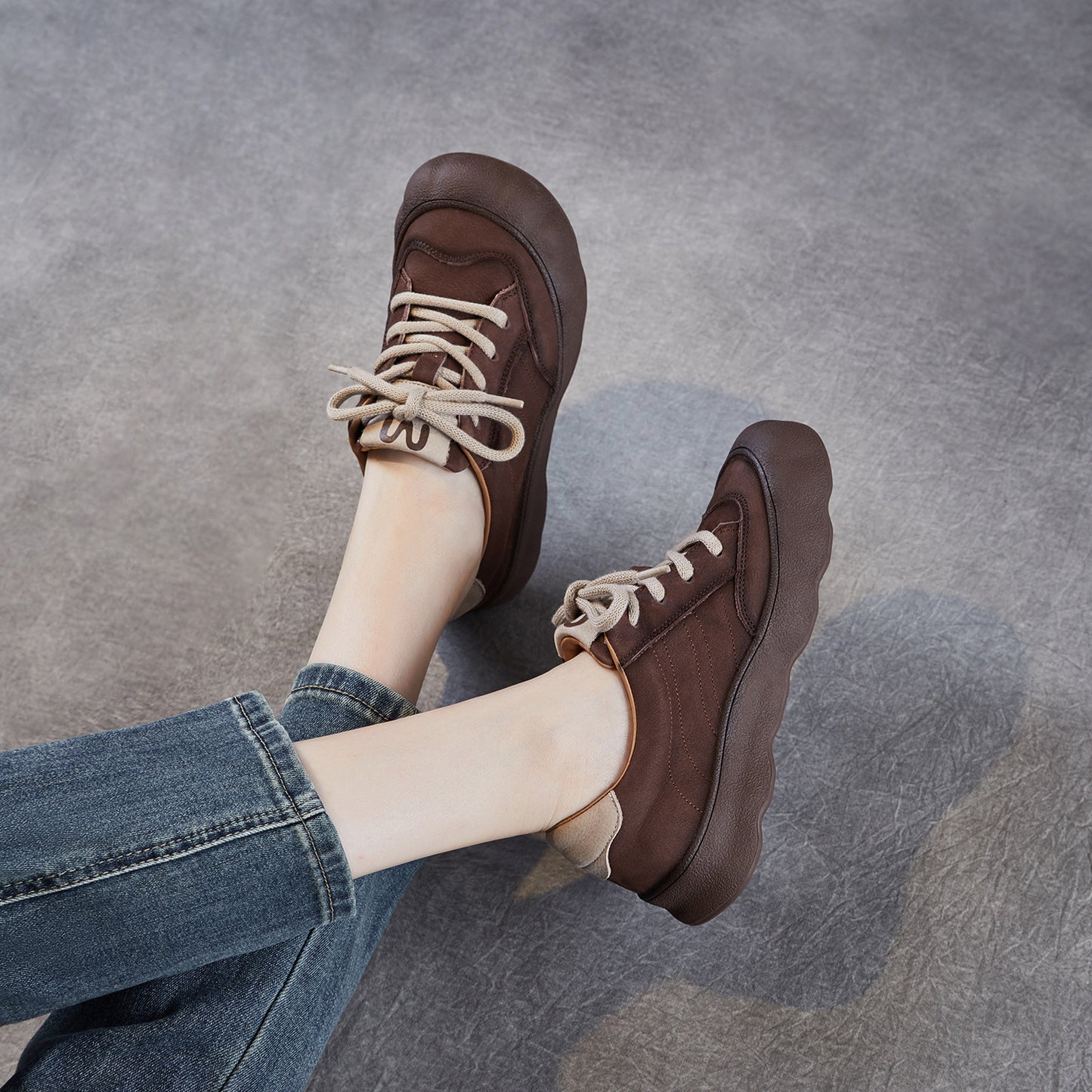 Women's Retro Genuine Autumn First Layer Cowhide Flat Artistic Ugly Women's Casual Shoes