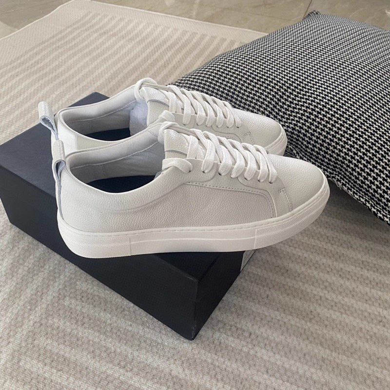 Women's Round Head Genuine White Lace Up Men's Shoes