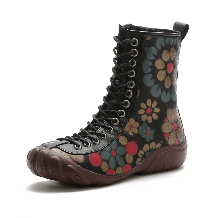 Women's Tendon Bottom Ethnic Style Genuine Printing Martin Women's Cotton Shoes