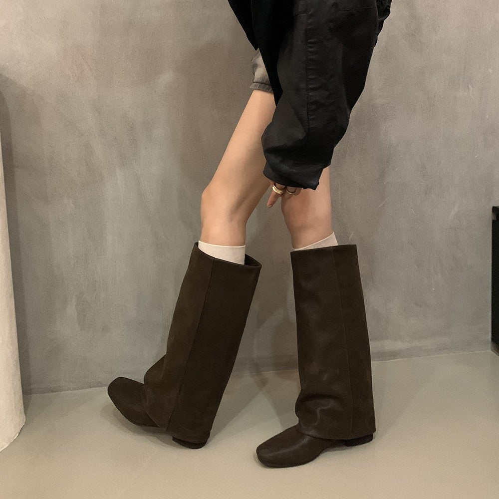 Women's Leg Pantyhose Autumn Square Toe Knight Women's Leather Boots
