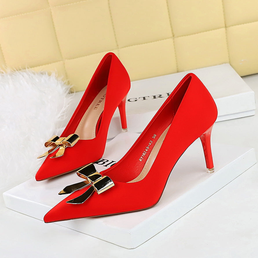 Women's Style Fashion Banquet Stiletto Satin Shallow Mouth Women's Shoes