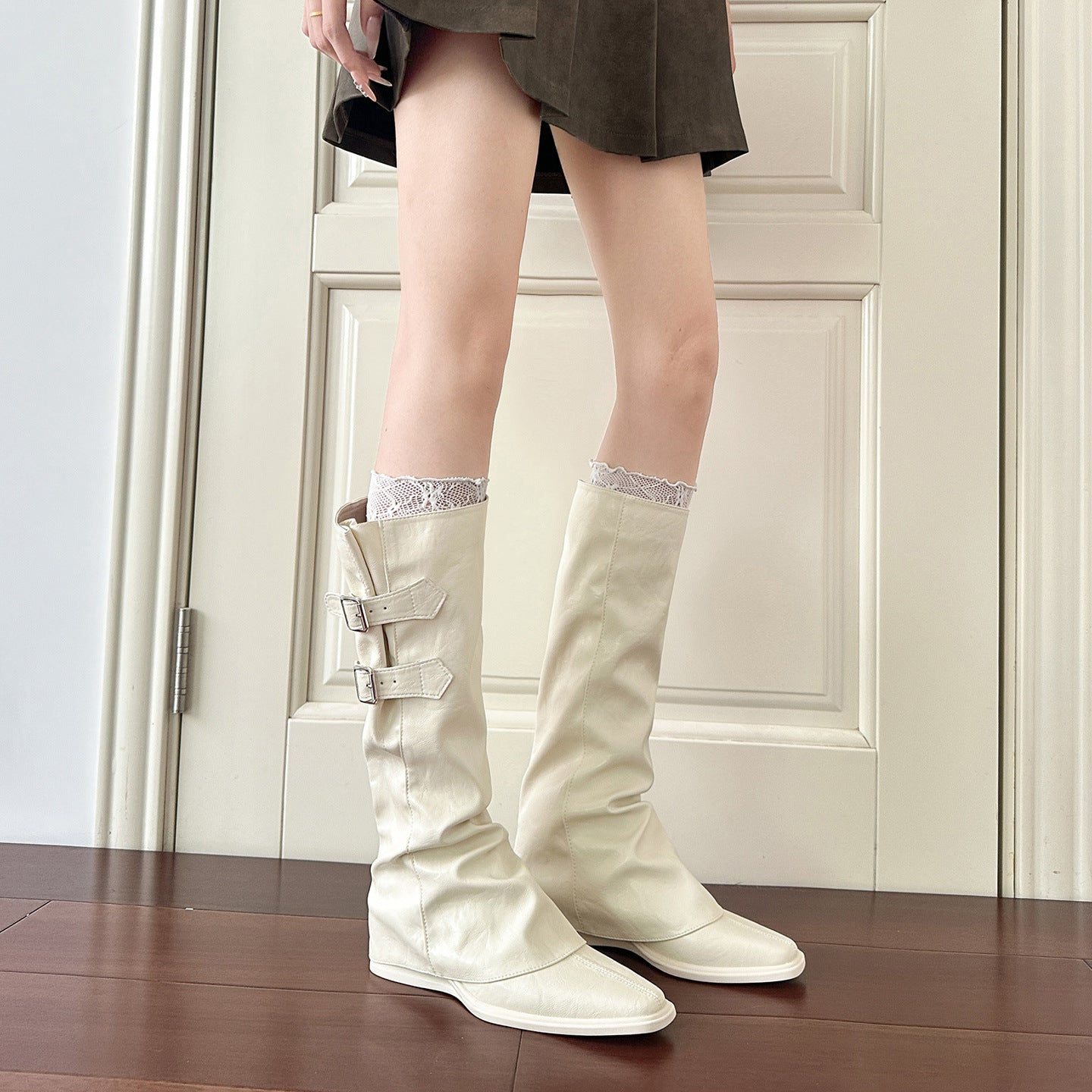 Women's Chunky Pantyhose High Leg Two-way Removable Skinny Women's Leather Boots