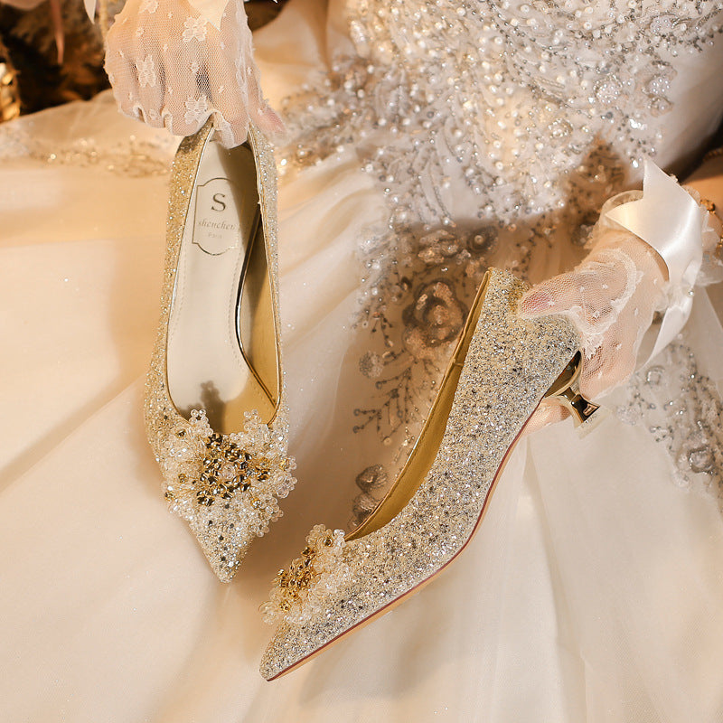 Women's French Style Bridal High Crystal Wedding Women's Fashion Shoes