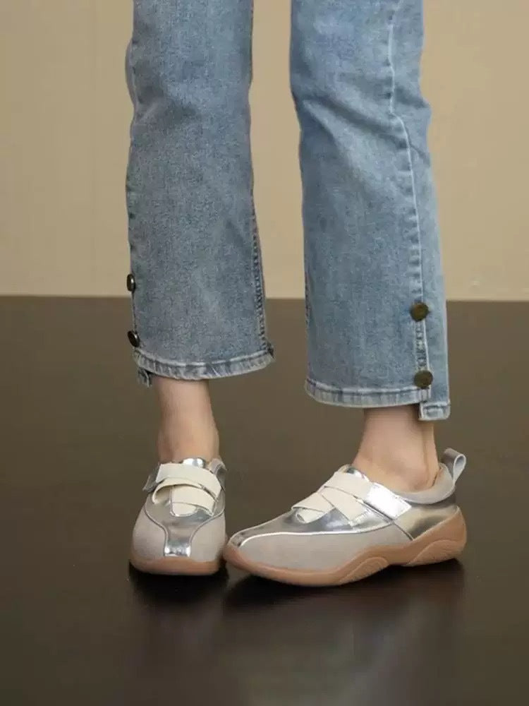 Women's Spring Genuine Platform Round Toe Wedge Casual Shoes