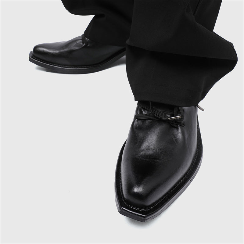 Men's Niche Pointed Toe Retro Easy Matching Lace Up Chunky Ankle Men's Shoes