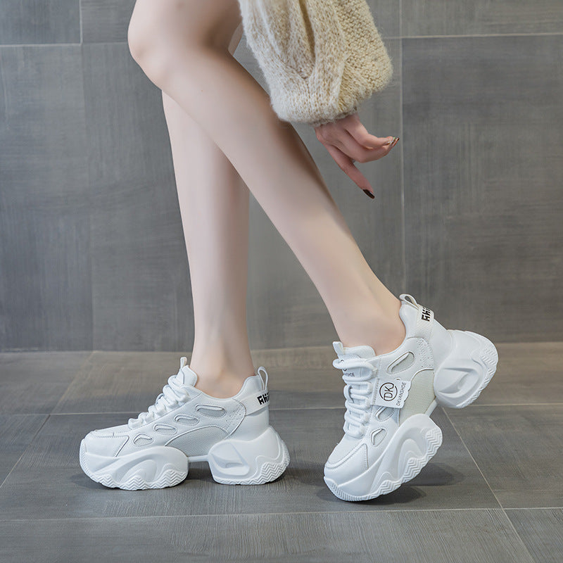 Women's Mesh Surface White Thick Bottom Front Breathable Wearable Women's Casual Shoes