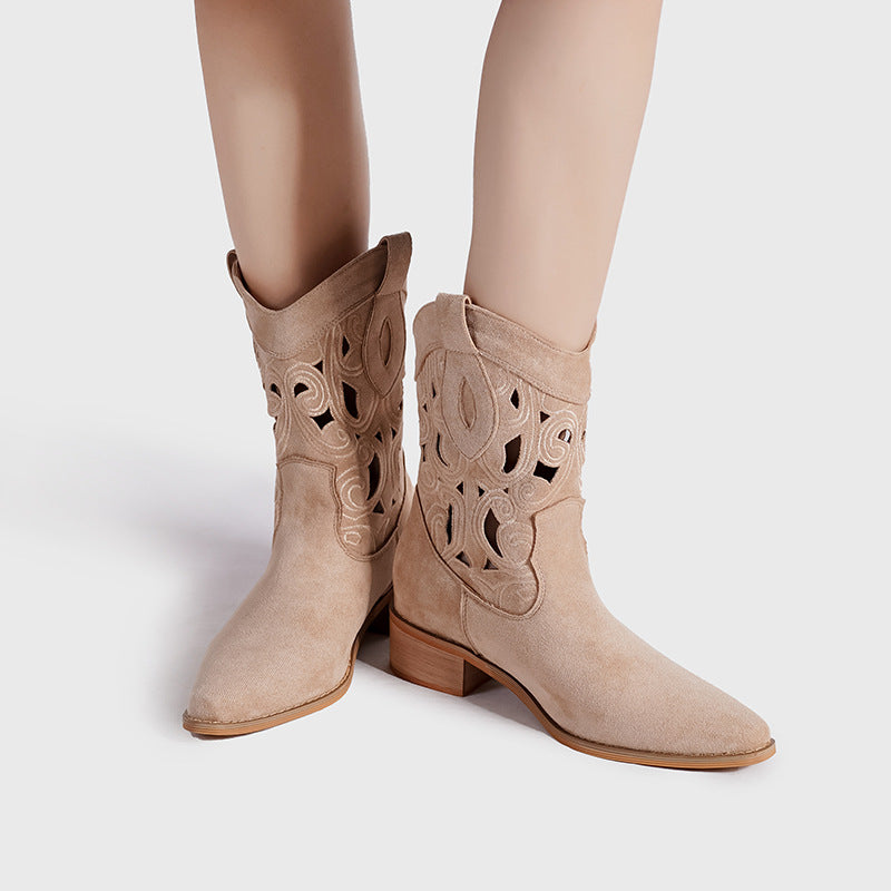 Women's Cowboy Embroidered Chunky V Cut Knight Ethnic Boots