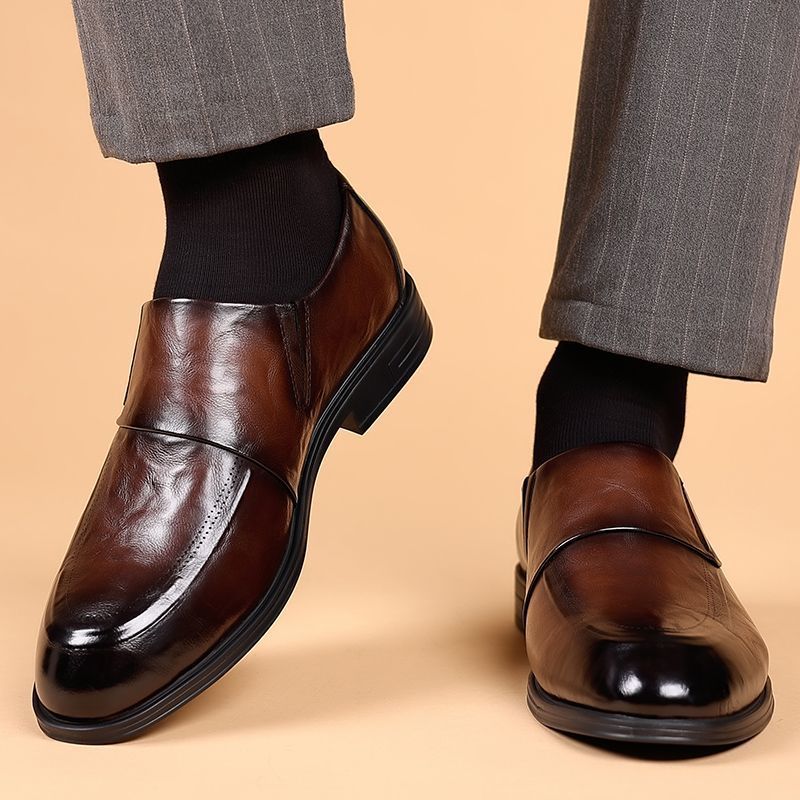Men's Winter Fleece-lined Formal Business Pointed Genuine Pedal British Men's Casual Leather Shoes