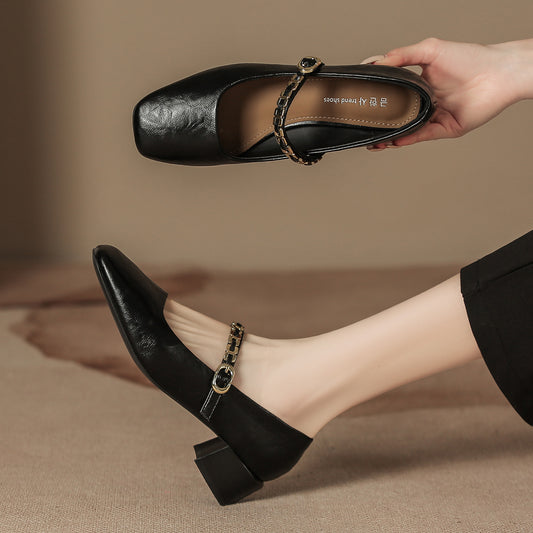 Women's Retro Metal Strap Mary Jane Chunky Women's Shoes