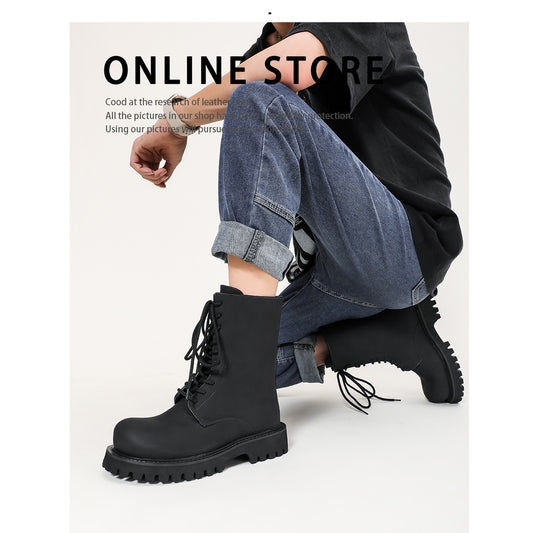 Men's Genuine Platform Strap Martin British Style Boots