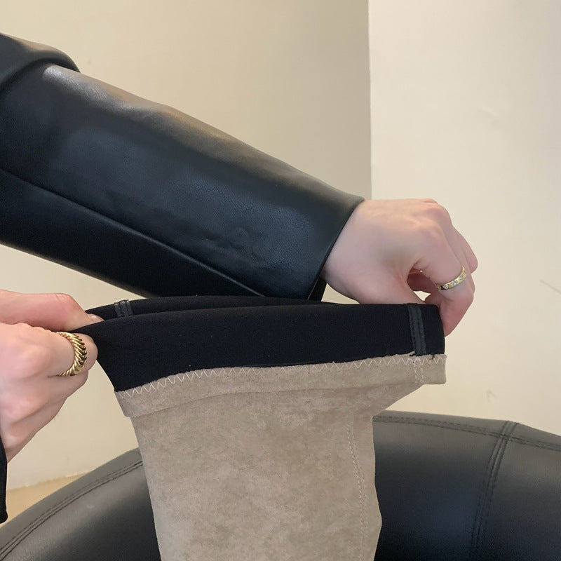 Long Female Tube Tail Soft Suede Chunky Fashion Women's Leather Boots