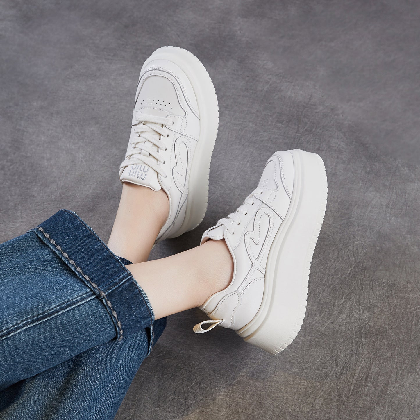 Women's First Layer Cowhide Simple Thick Bottom Hight Increasing Board Spring Women's Casual Shoes