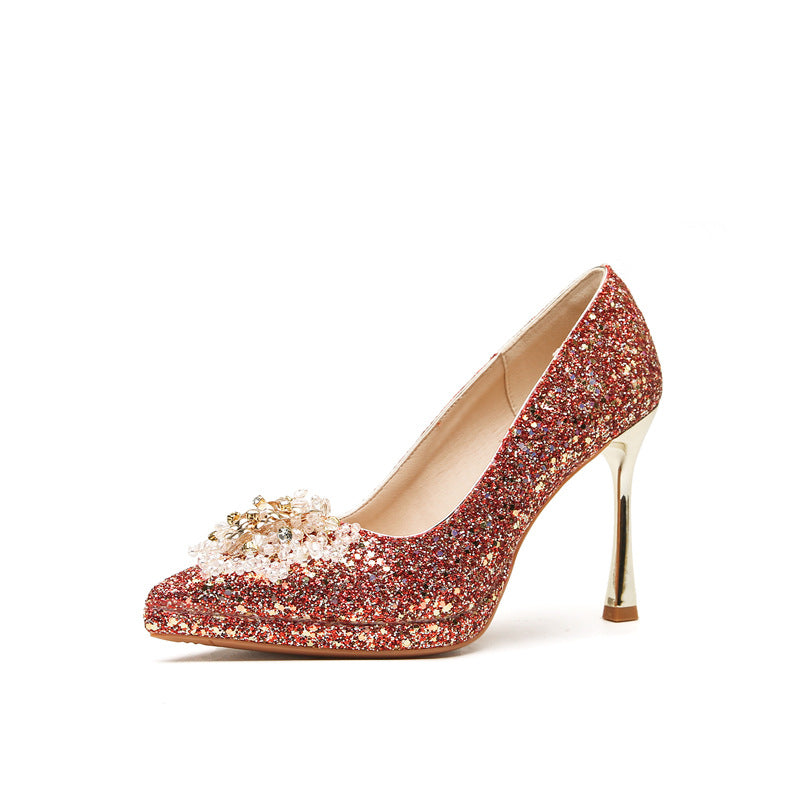 Women's Rhinestone Stiletto Wedding Waterproof Platform High Bride Women's Shoes