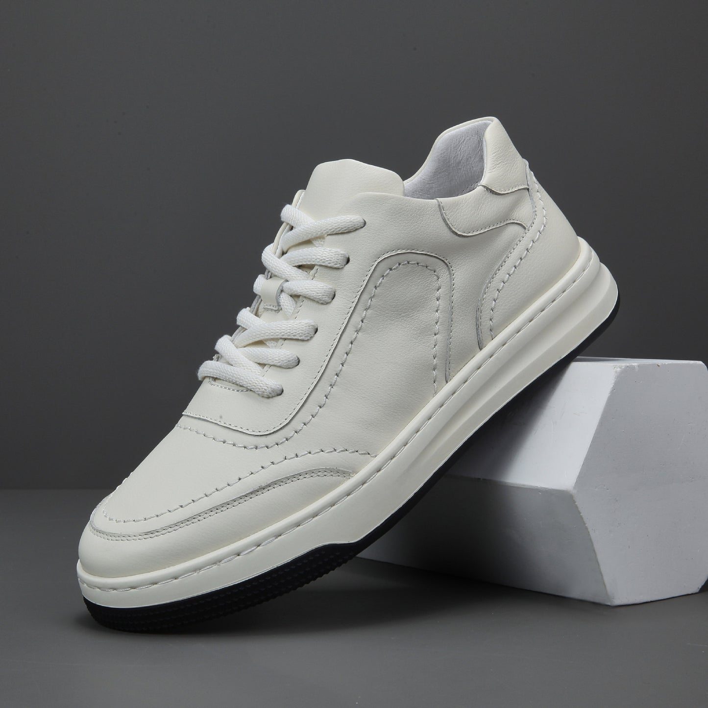 Men's First Layer Cowhide Foam Bottom White Sneakers