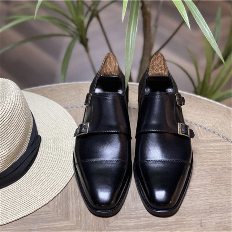Men's Business Formal Trend Monk Cowhide Buckle Leather Shoes