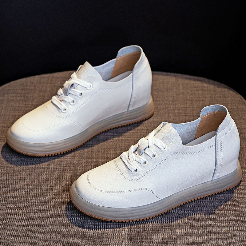 Women's First Layer Cowhide Hidden White Spring One Pedal Height Women's Casual Shoes