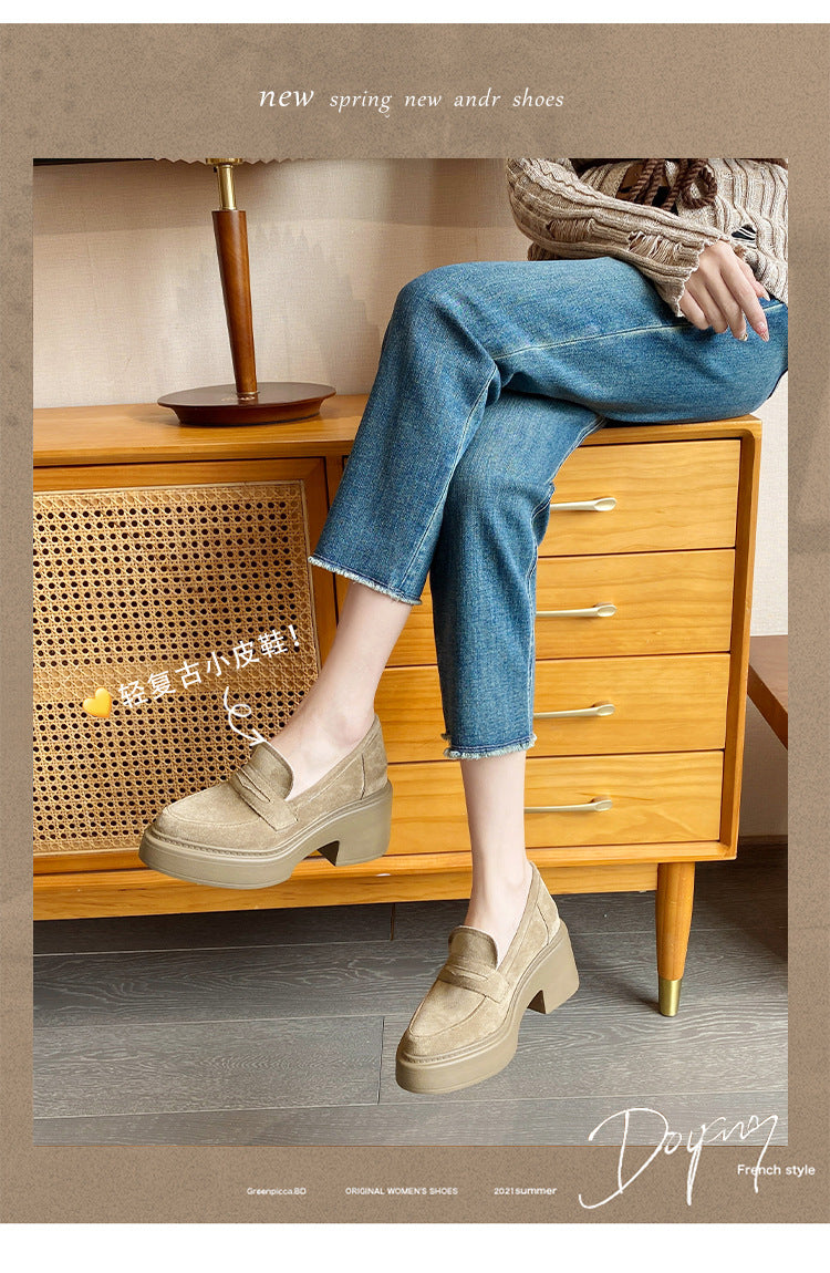 Women's Black British Style Small Height Increasing Casual Shoes