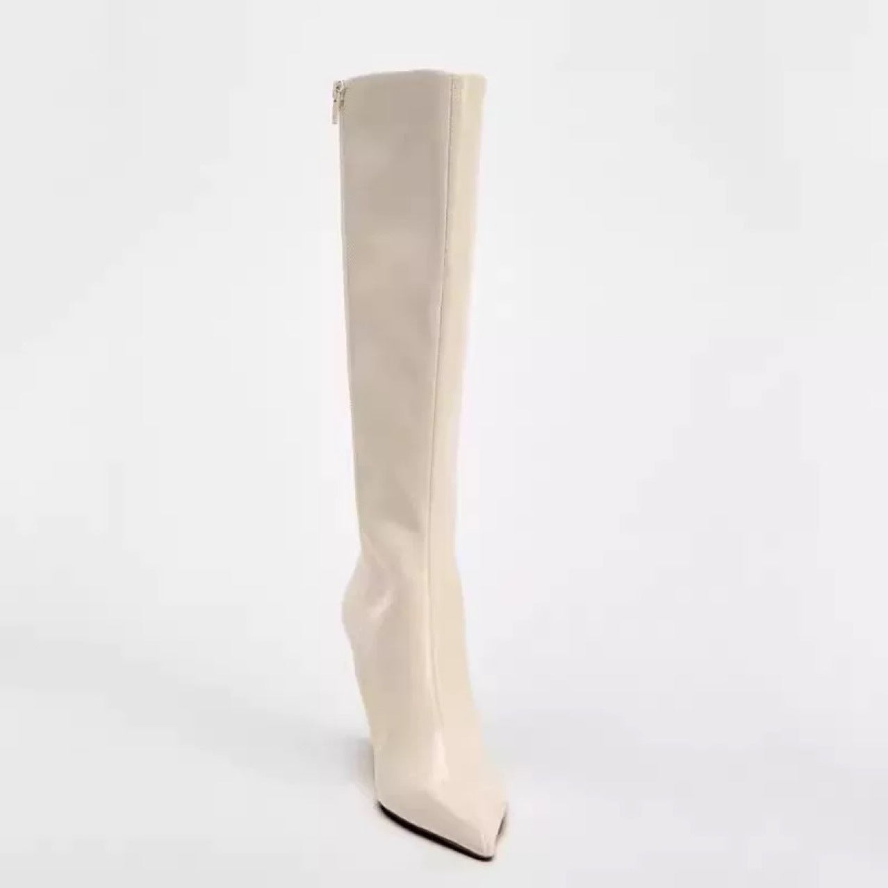 White Stiletto Sexy Pointed Toe Below The Knee Big Women's Leather Boots