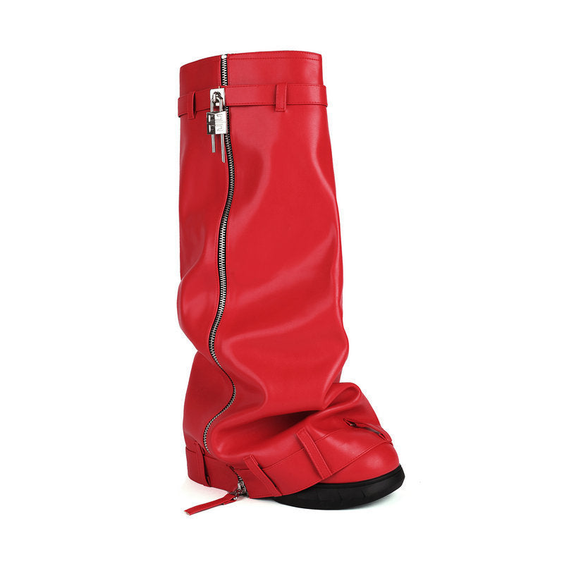 Women's Single Buckle Decorative Sleeve Storage Tube Slim Boots