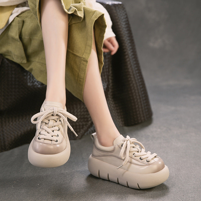 Women's Retro Height Increasing Inside Outside Cowhide Men's Shoes