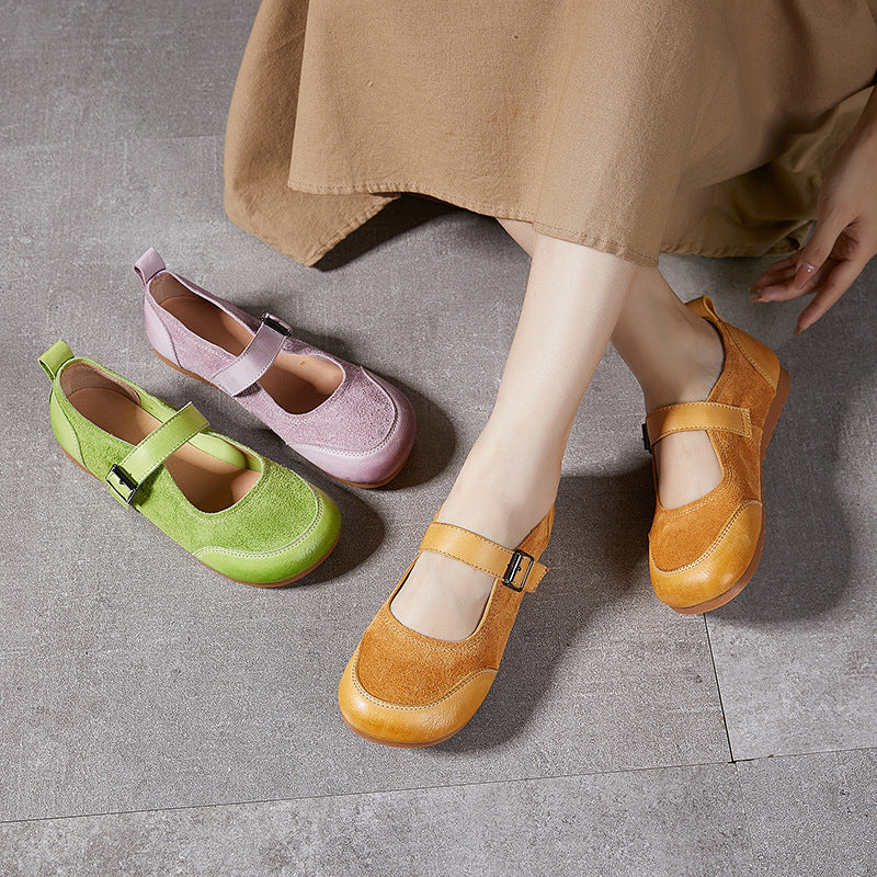 Women's Korean Fashionable Flat Buckle Color Matching Mary Loafers