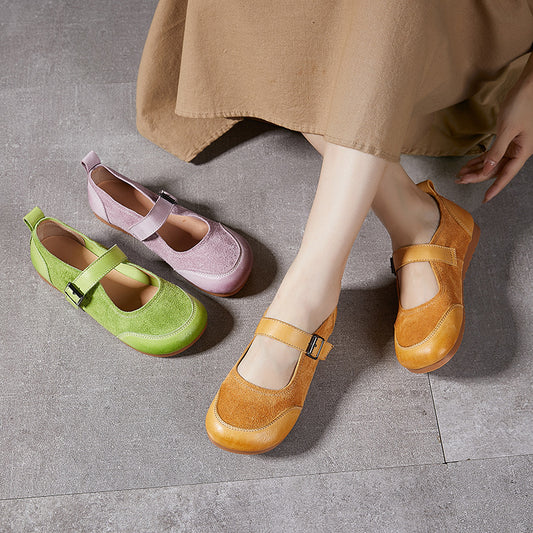 Women's Korean Fashionable Flat Buckle Color Matching Mary Loafers