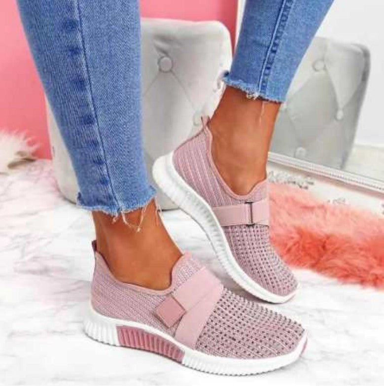 Women's Plus Size Spring Flying Woven Rhinestone Casual Shoes