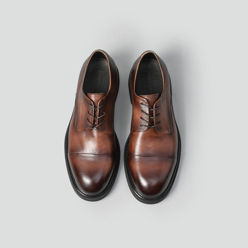 Men's Business European Version Derby Round Head British Men's Casual Leather Shoes