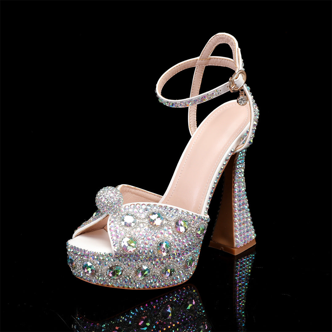 Women's Toe High Thick Cm Rhinestone Pearl Thin Women's Fashion Shoes