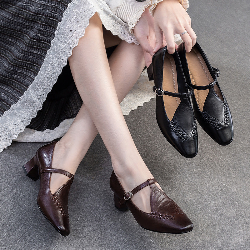 Women's Vintage Mary Jane Small Comfortable Strap Heels