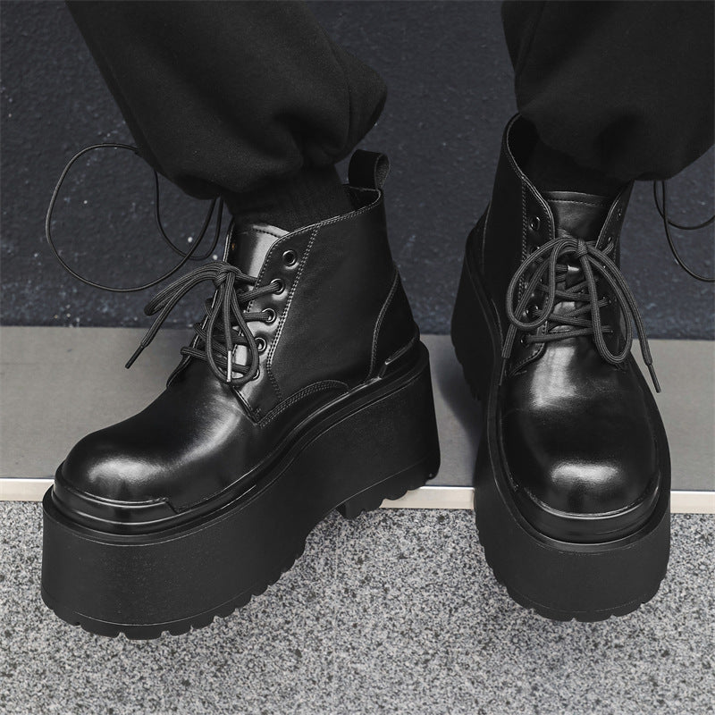 Men's Style Platform Height Increasing Derby Muffin Bottom Niche Boots