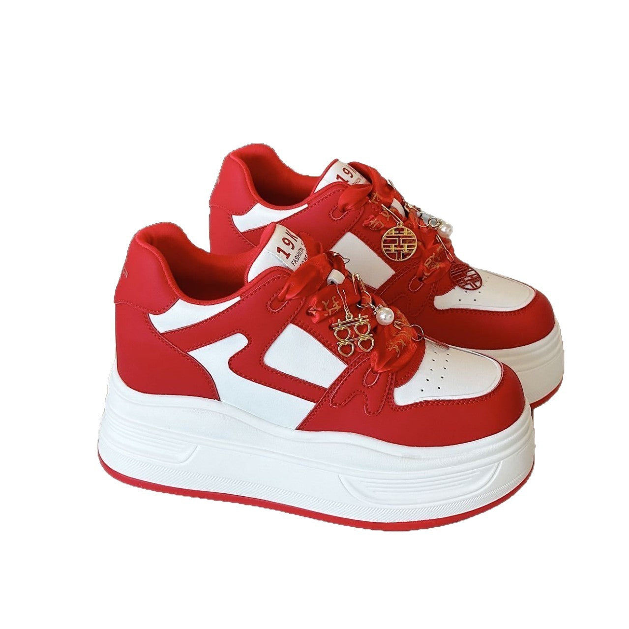 Red High Wedding Thick Bottom Height Increasing Insole Heels