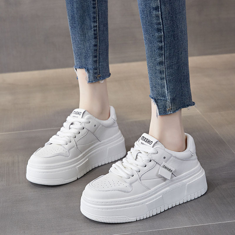 Women's Live Broadcast Cowhide Easy Wear Spring Platform Muffin Sneakers