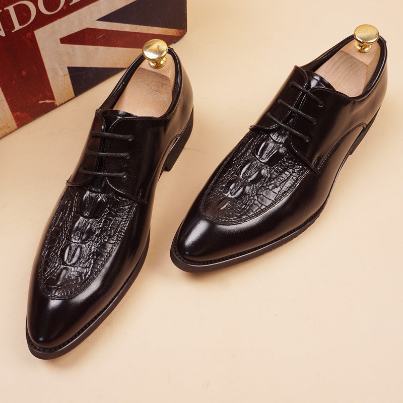 Men's Formal Wear Office British Pointed Crocodile Pattern Date Men's Business Leather Shoes