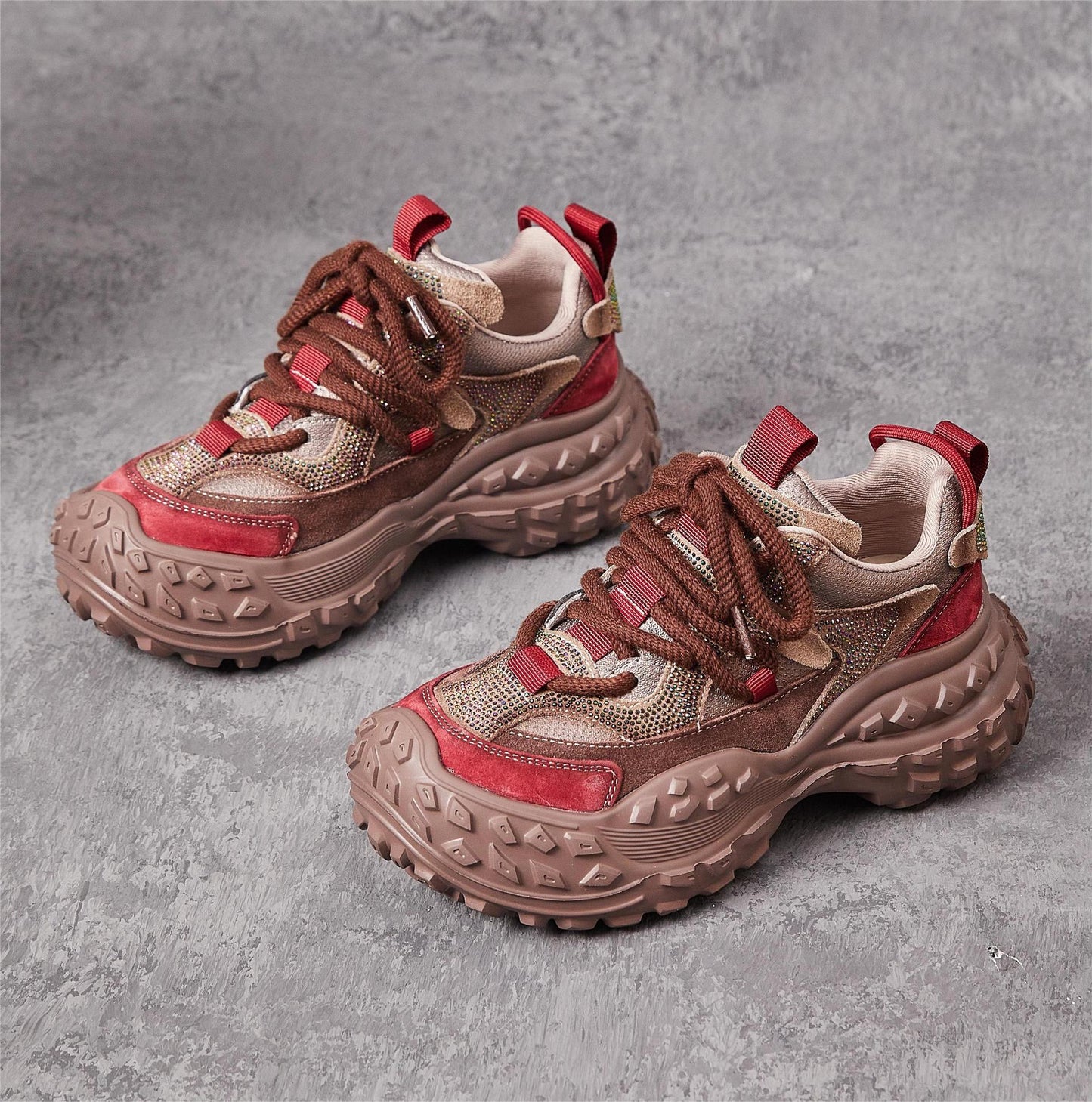 Women's Retro Diamonds Dad Autumn Lightweight Durian Thick Bottom Women's Sports Shoes