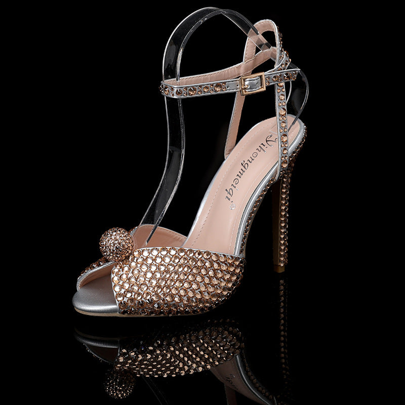 Women's Toe High Stiletto Low-cut Rhinestone Thin Women's Fashion Shoes