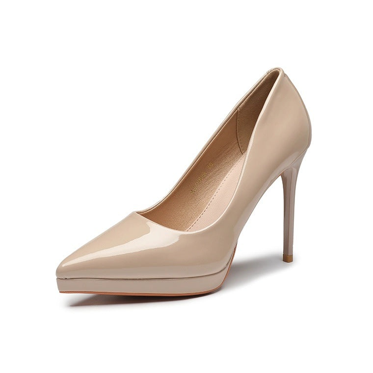 Women's Patent High Waterproof Platform Not Tired Feet Stiletto Commuter Nude Women's Fashion Shoes