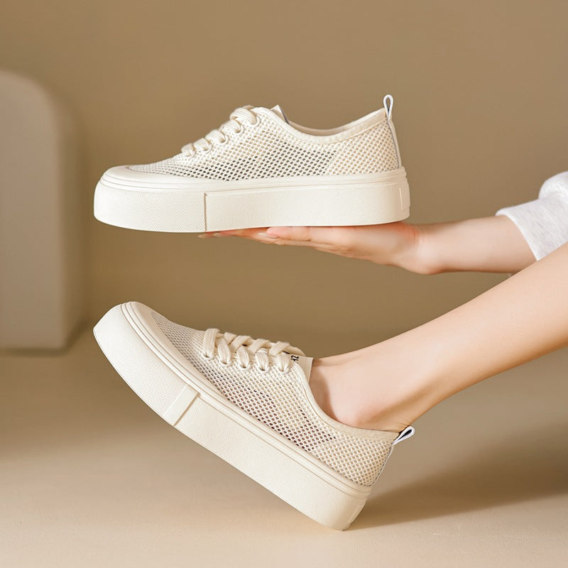 Mesh Surface White Breathable Biscuit Shape Summer Comfortable Casual Shoes