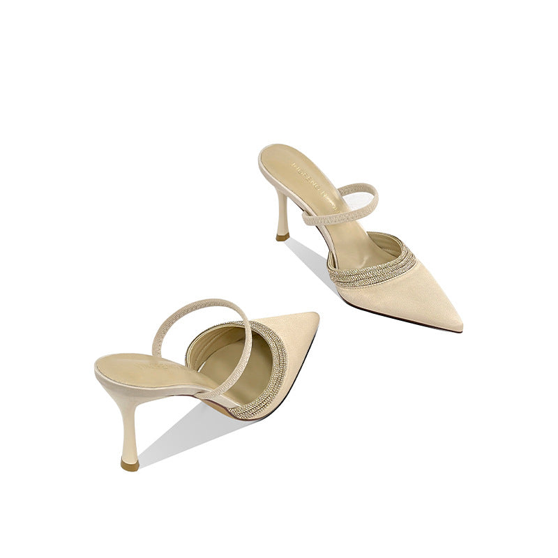 Women's Closed Toe High Pointed Rhinestone Single-layer With Two Women's Fashion Shoes