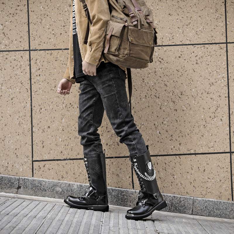Men's Style Hight Increasing Martin Denim Motorcycle Boots