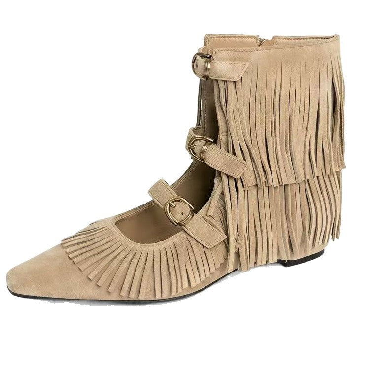 Women's Version Vintage Tassel Short Suede Square Toe Women's Leather Boots