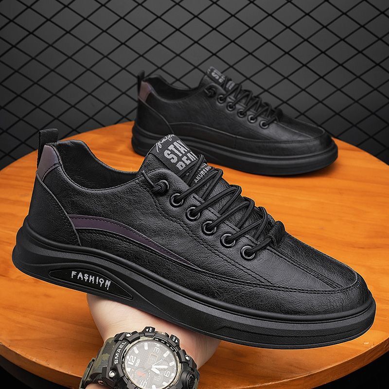 Men's Spring Breathable Waterproof Trendy Black Sports Sneakers