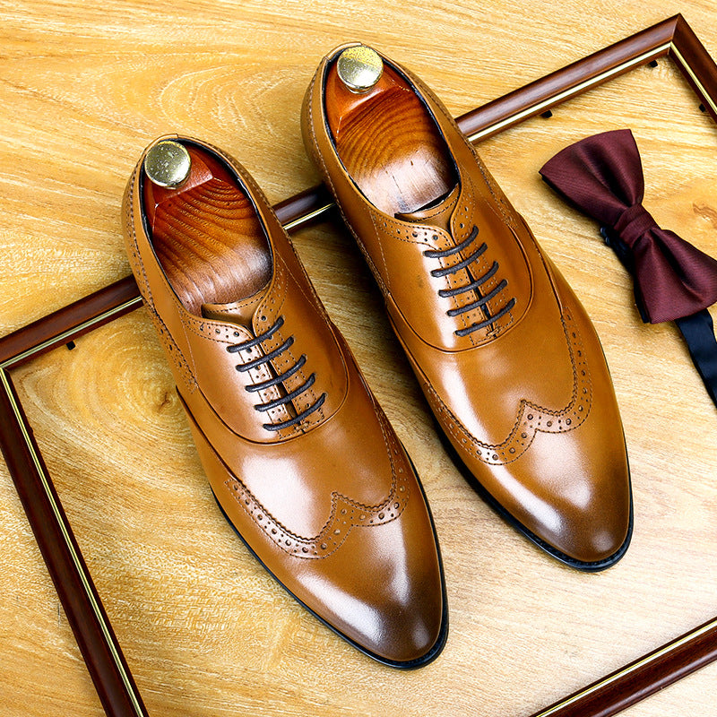 Men's Foot Carved British Dress Top Layer Cowhide Large Men's Shoes