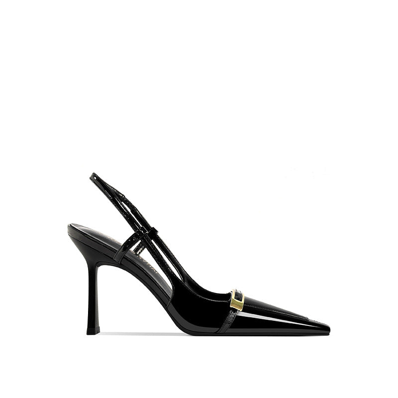 Women's Buckle Square Head Stiletto Patent Sexy Back High Heeled Sandals