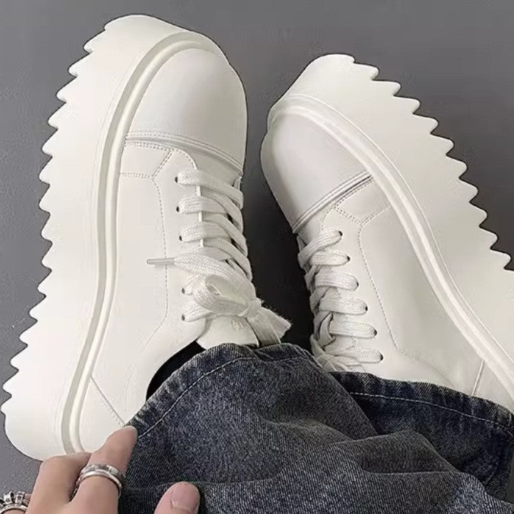 Men's Derby Cowhide Fashion British Black Big Head Height Increasing Niche Leather Shoes